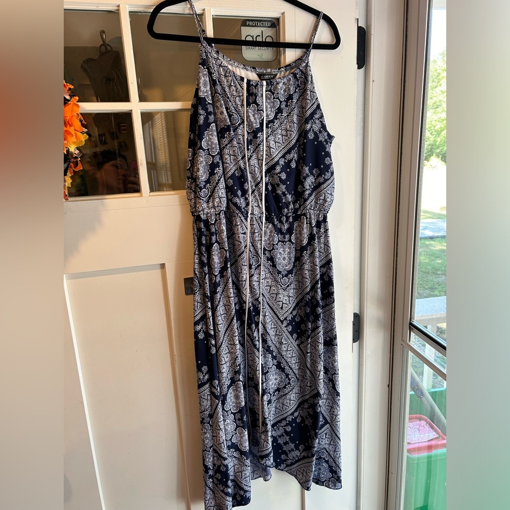 Navy and White Paisley Midi Dress